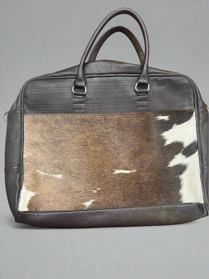 Western Hair-on-Hide Cowhide Laptop Bag — 15" Real Cowhide with Premium Leather & Adjustable Strap
