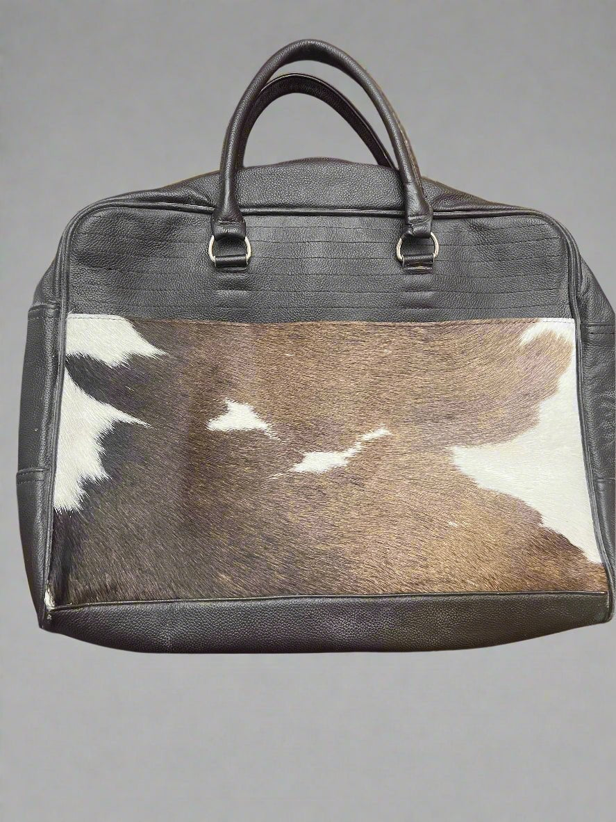 Western Hair-on-Hide Cowhide Laptop Bag — 15" Real Cowhide with Premium Leather & Adjustable Strap