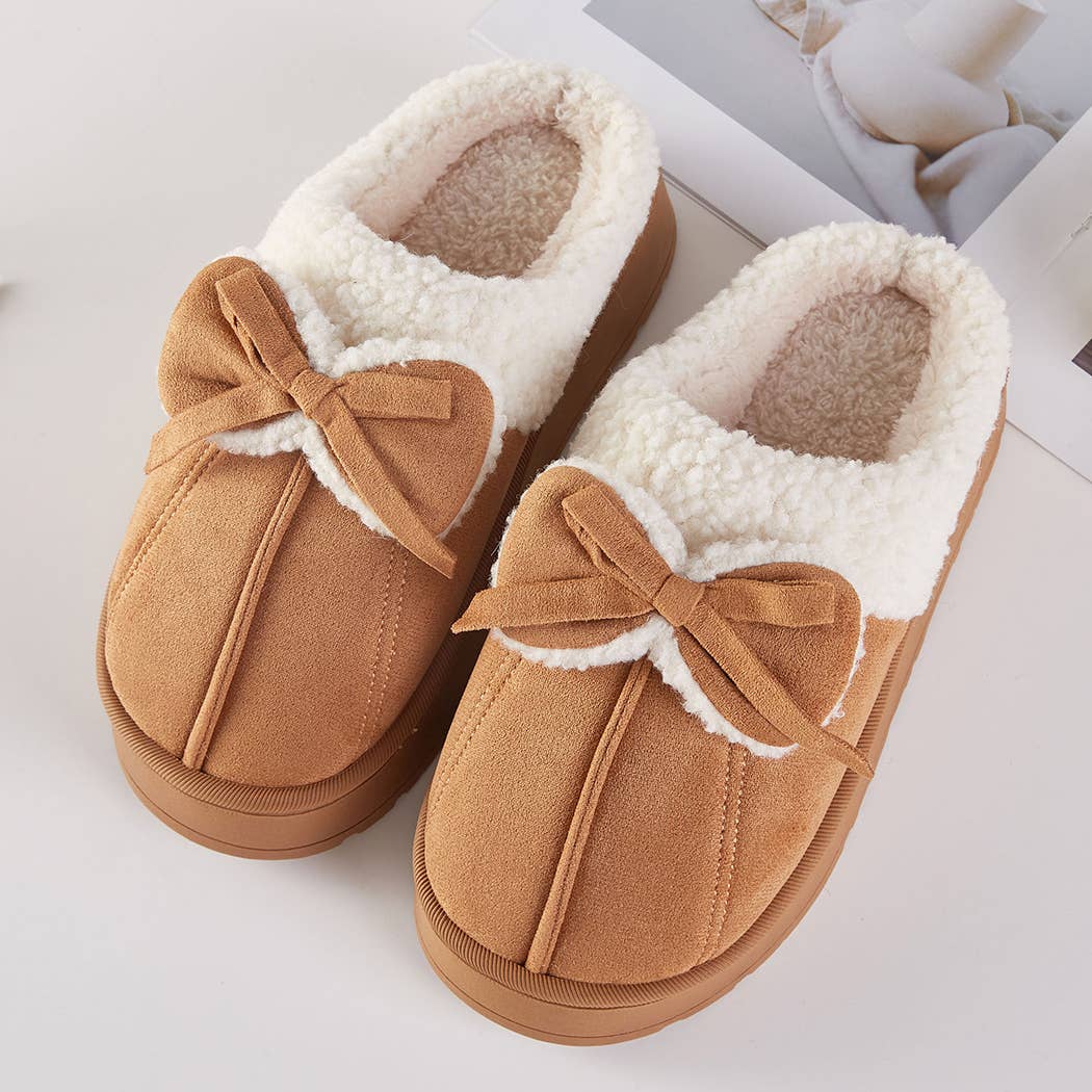 Cozy Bow Faux Fur Lined Slippers