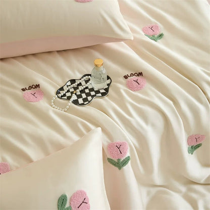 Embroidered Tulip Duvet Cover Set