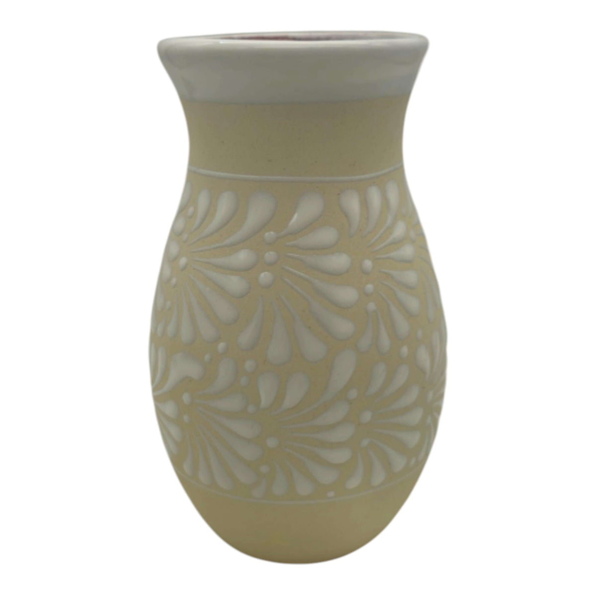 Cream & White Talavera Vase | Handmade Floral Pottery