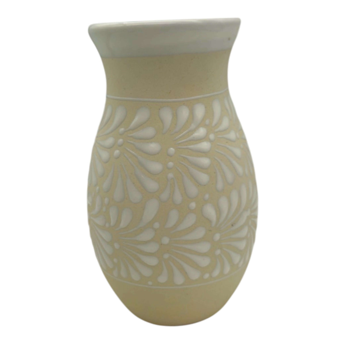 Cream & White Talavera Vase | Handmade Floral Pottery