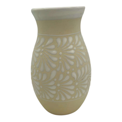 Cream & White Talavera Vase | Handmade Floral Pottery