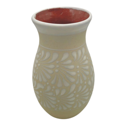 Cream & White Talavera Vase | Handmade Floral Pottery