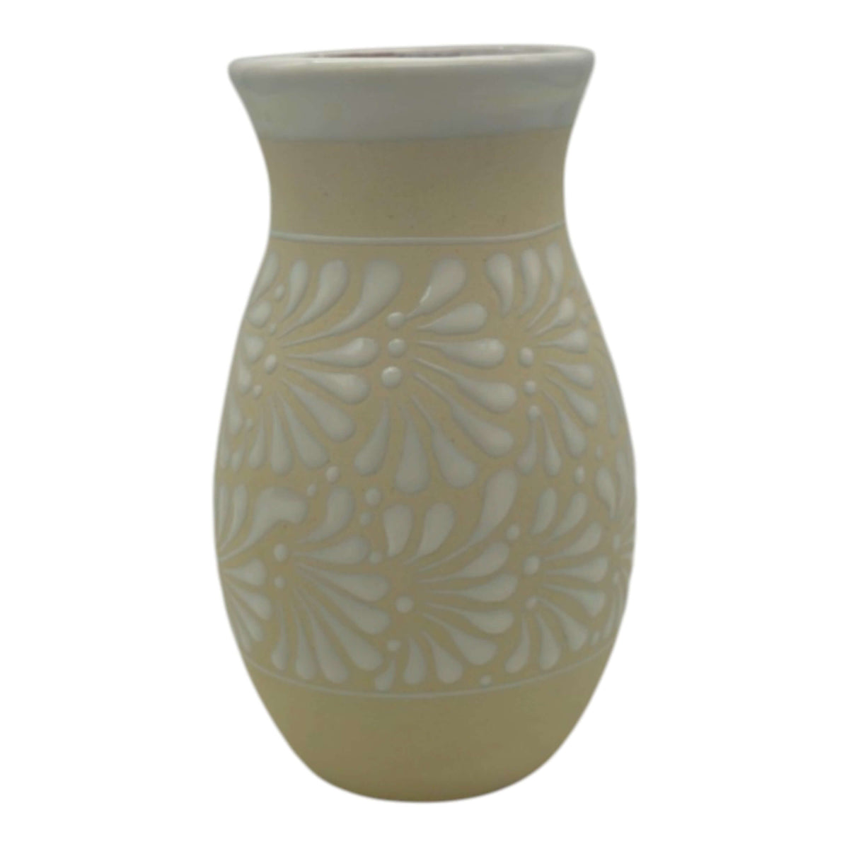 Cream & White Talavera Vase | Handmade Floral Pottery