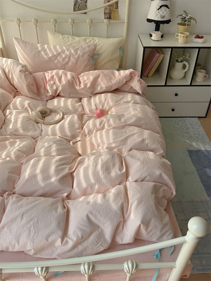 Pastel Pink Gingham Duvet Cover Set