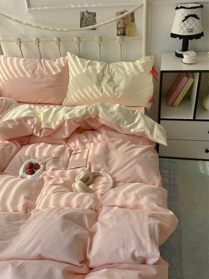 Blush Pink Striped Duvet Cover Set