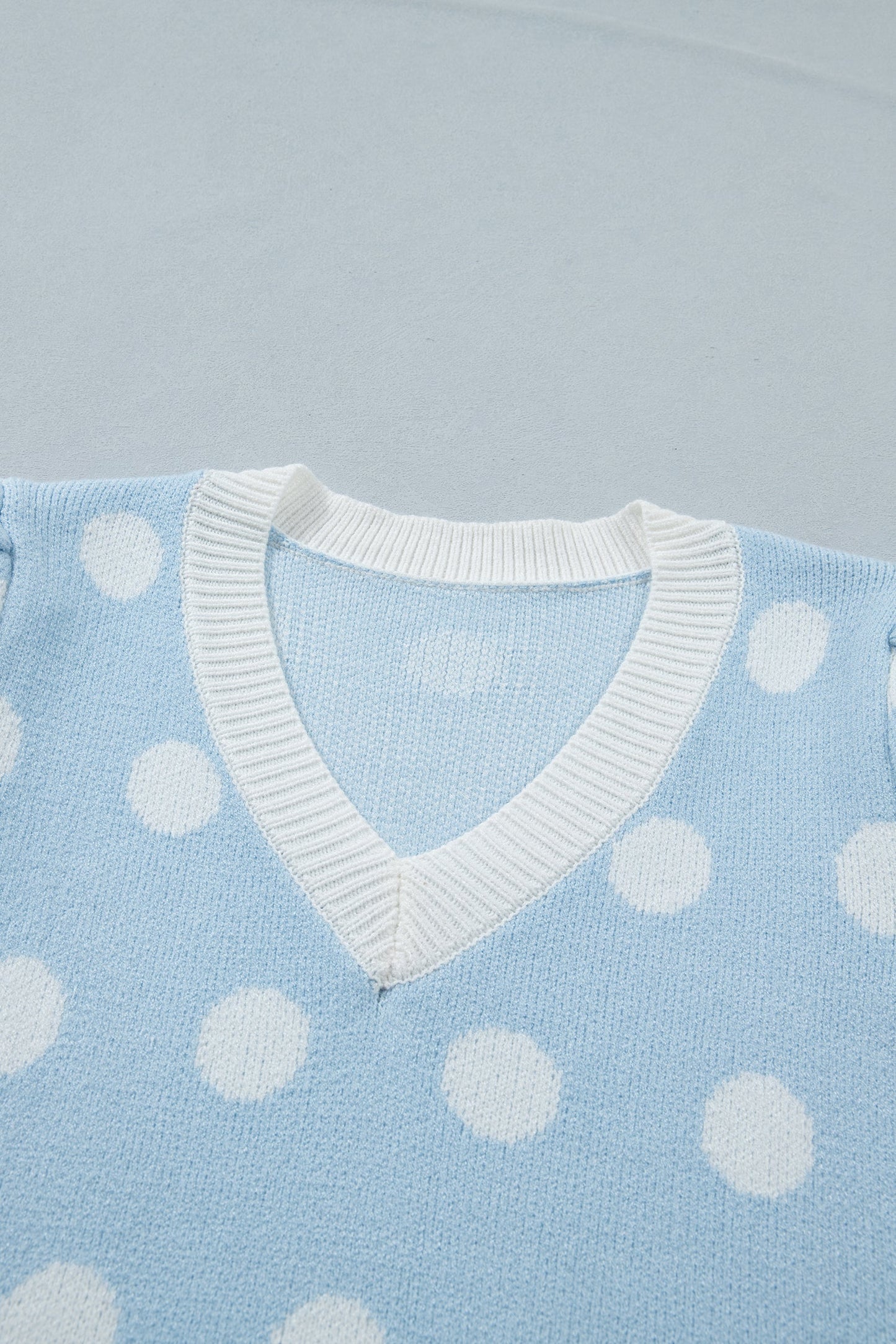 Polka Dot Puff Short Sleeve V-Neck Sweater