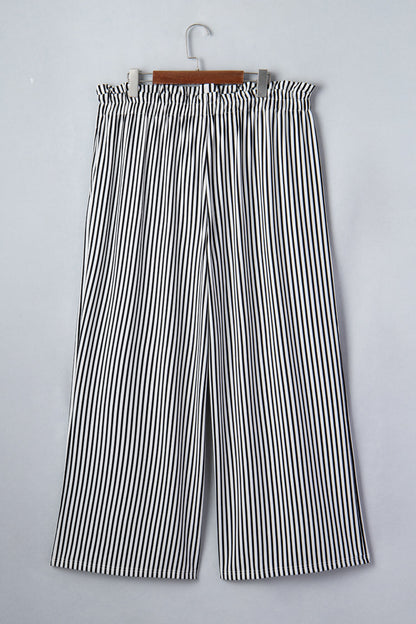 Plus Size Stripe Tie Waist Straight Pants