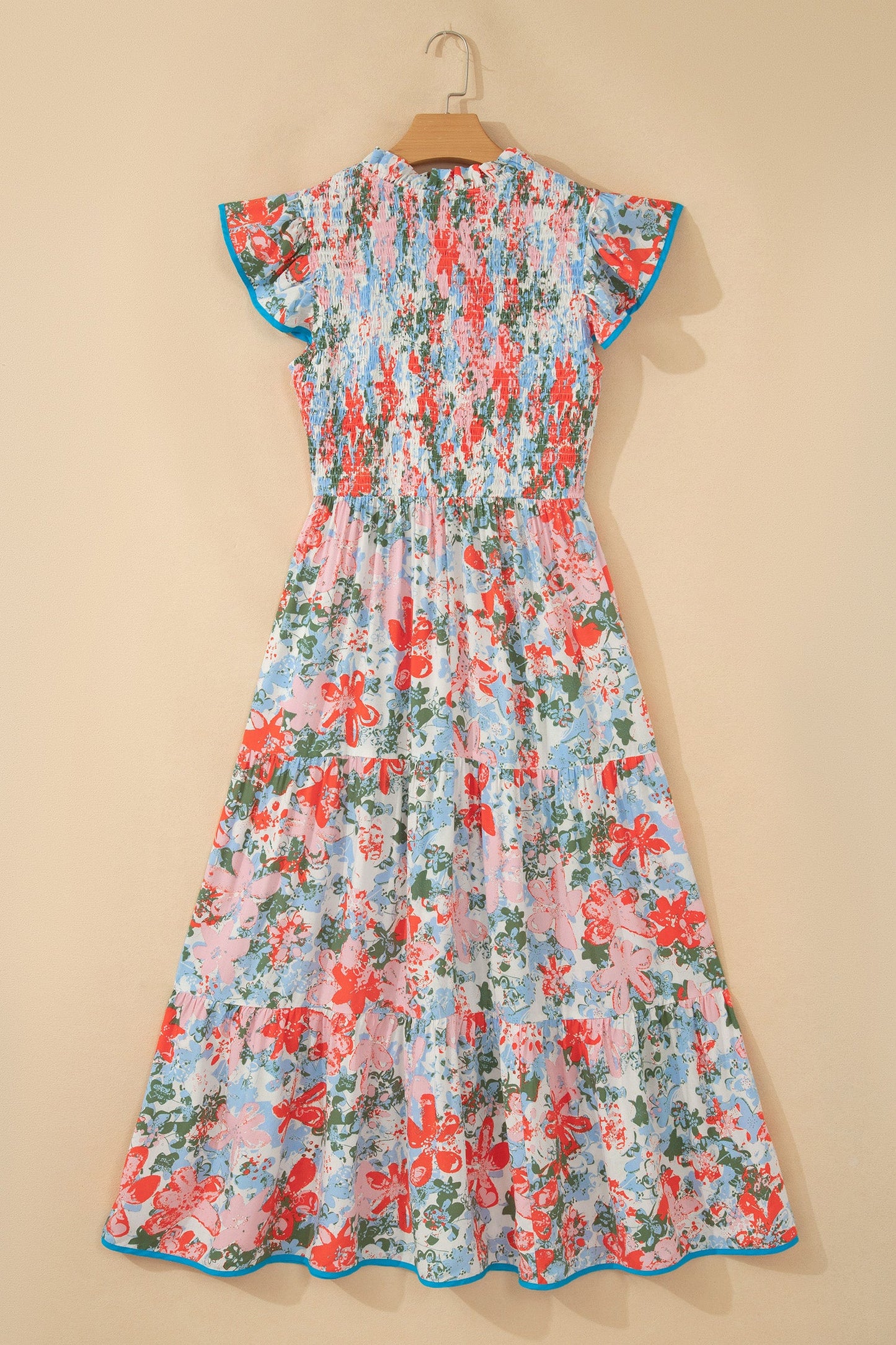 Floral Flutter Sleeve Smocked V-Neck Maxi Dress