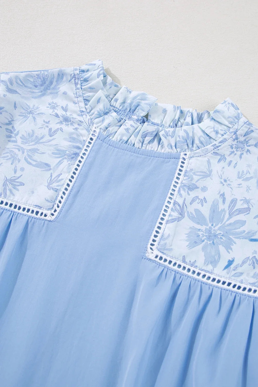 Floral Lace Patchwork Puff Sleeve Blouse