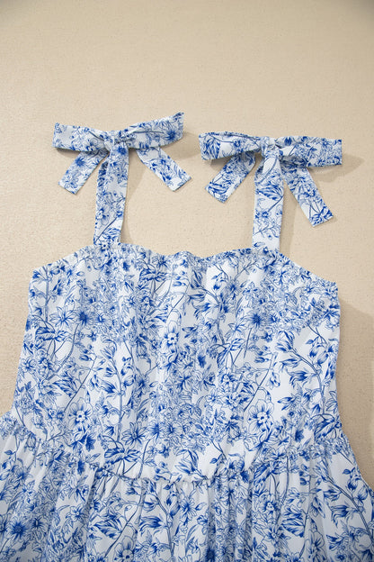 Floral Tie Strap Flared Maxi Dress