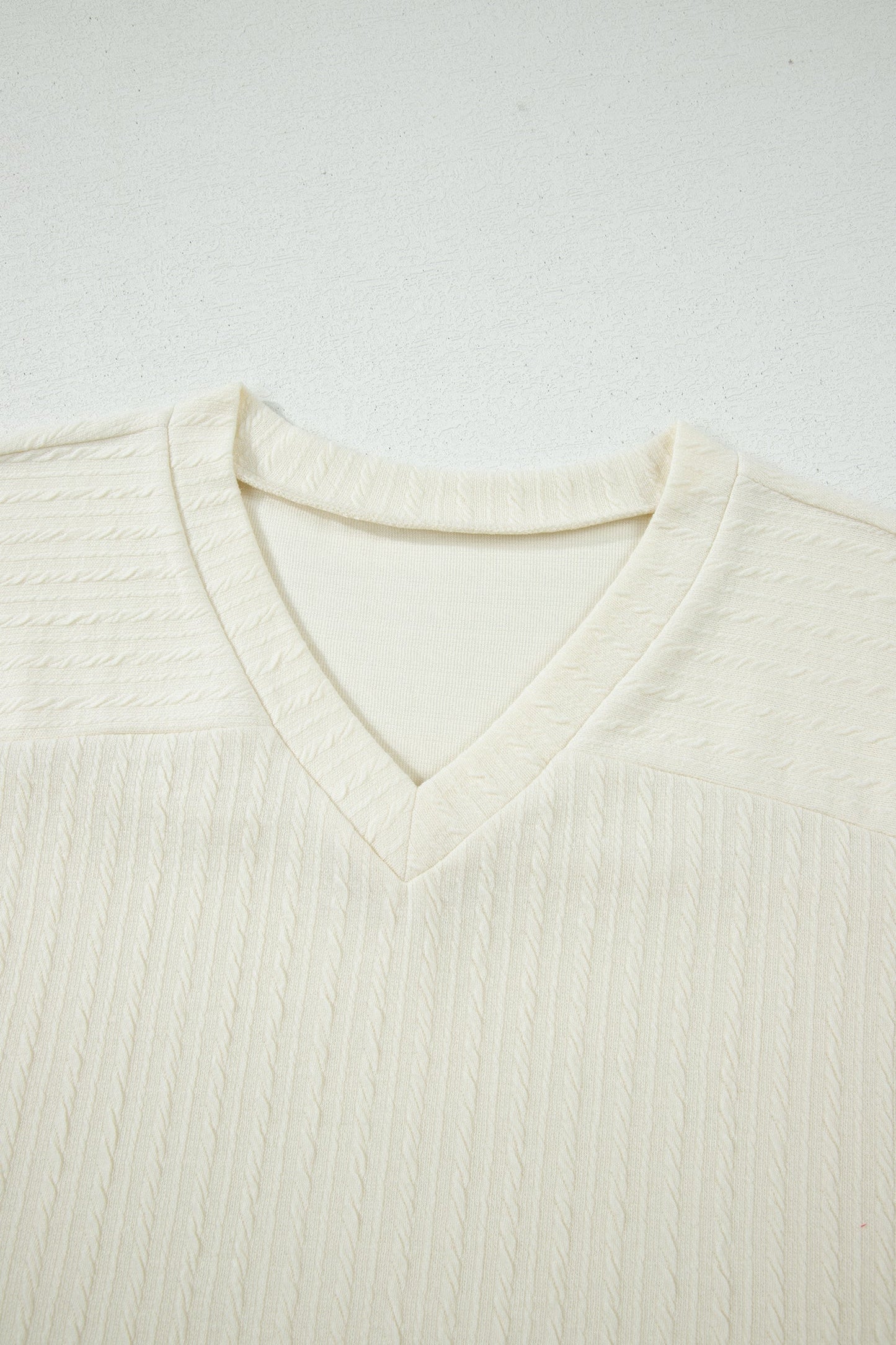 Cable Knit Textured V-Neck Short Sleeve T-Shirt