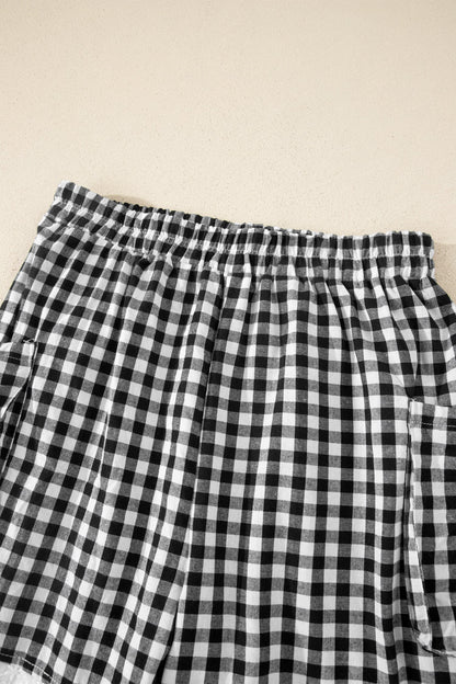 Gingham Lace Trim Pouch Pocket Shorts