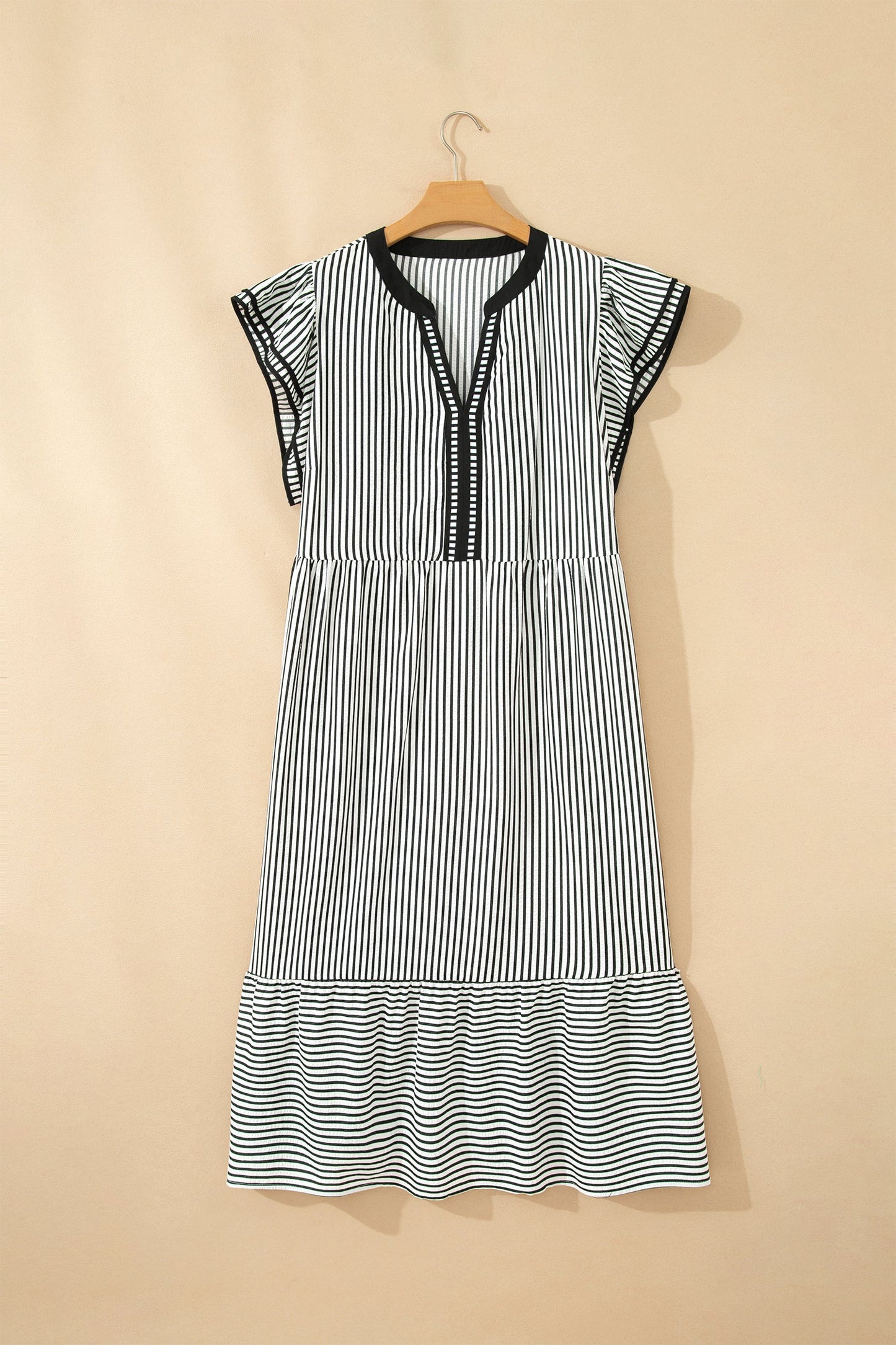 Plus Size Stripe Flutter Sleeve V-Neck Maxi Dress