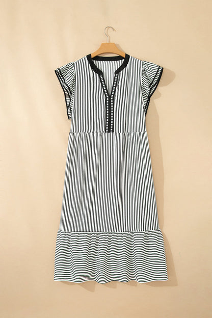 Plus Size Stripe Flutter Sleeve V-Neck Maxi Dress