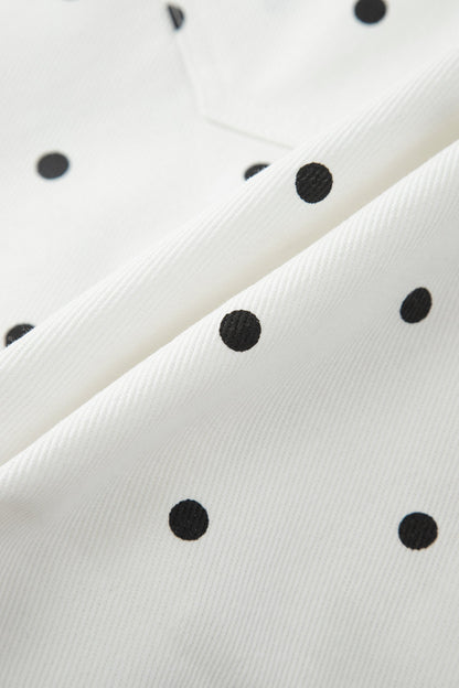 Polka Dot Denim Embroidered Scallop Hem Shorts