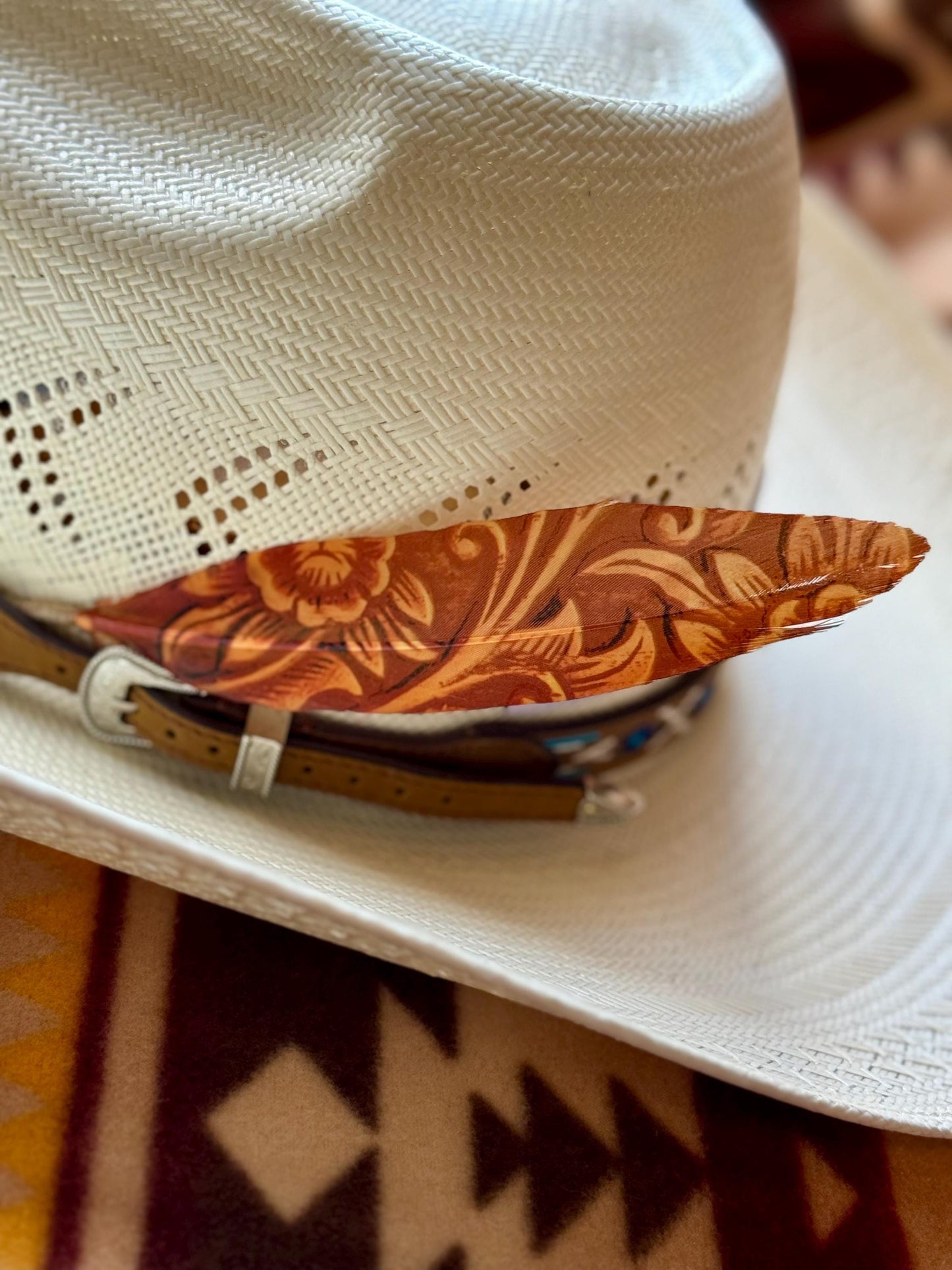 Tooled Scroll Western Hat Feather