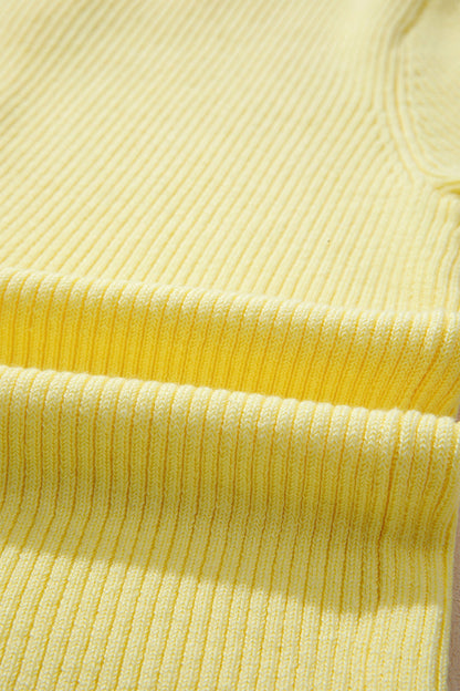 Solid Ribbed Frilled Short Sleeve Sweater Cardigan