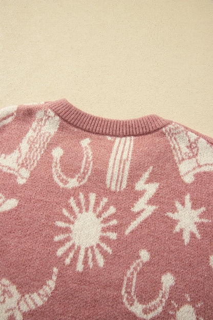 Western Drop Shoulder Long Sleeve Sweater