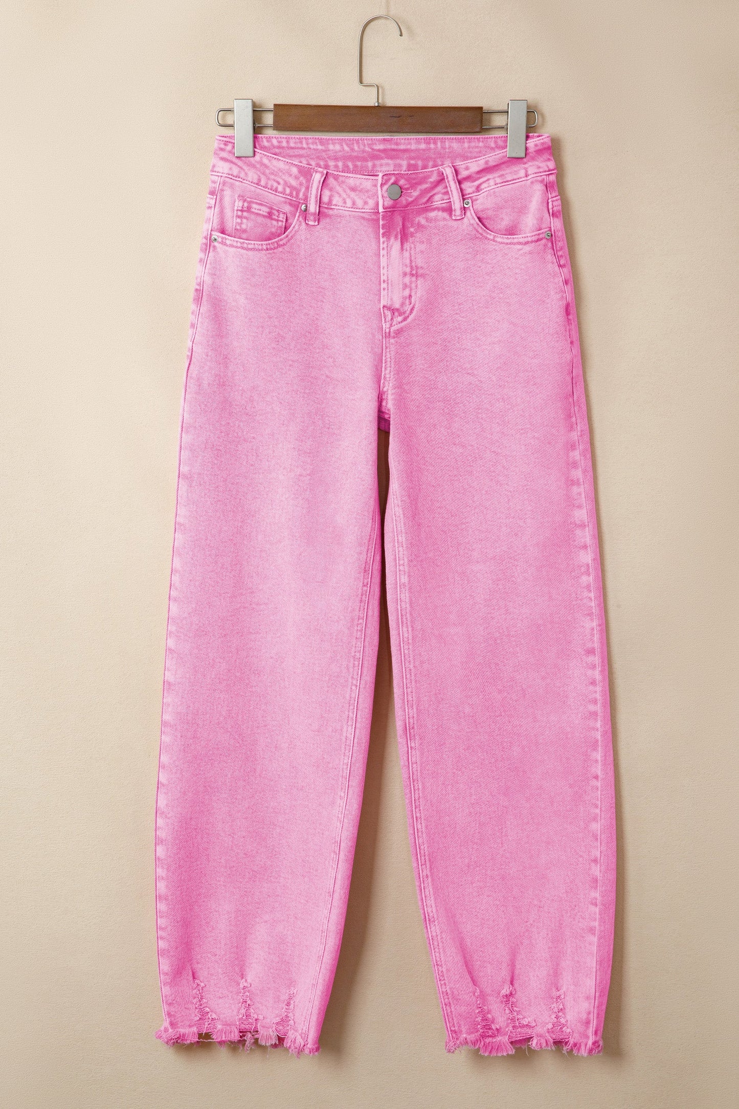 Acid Wash Denim High Waist Raw Hem Jeans