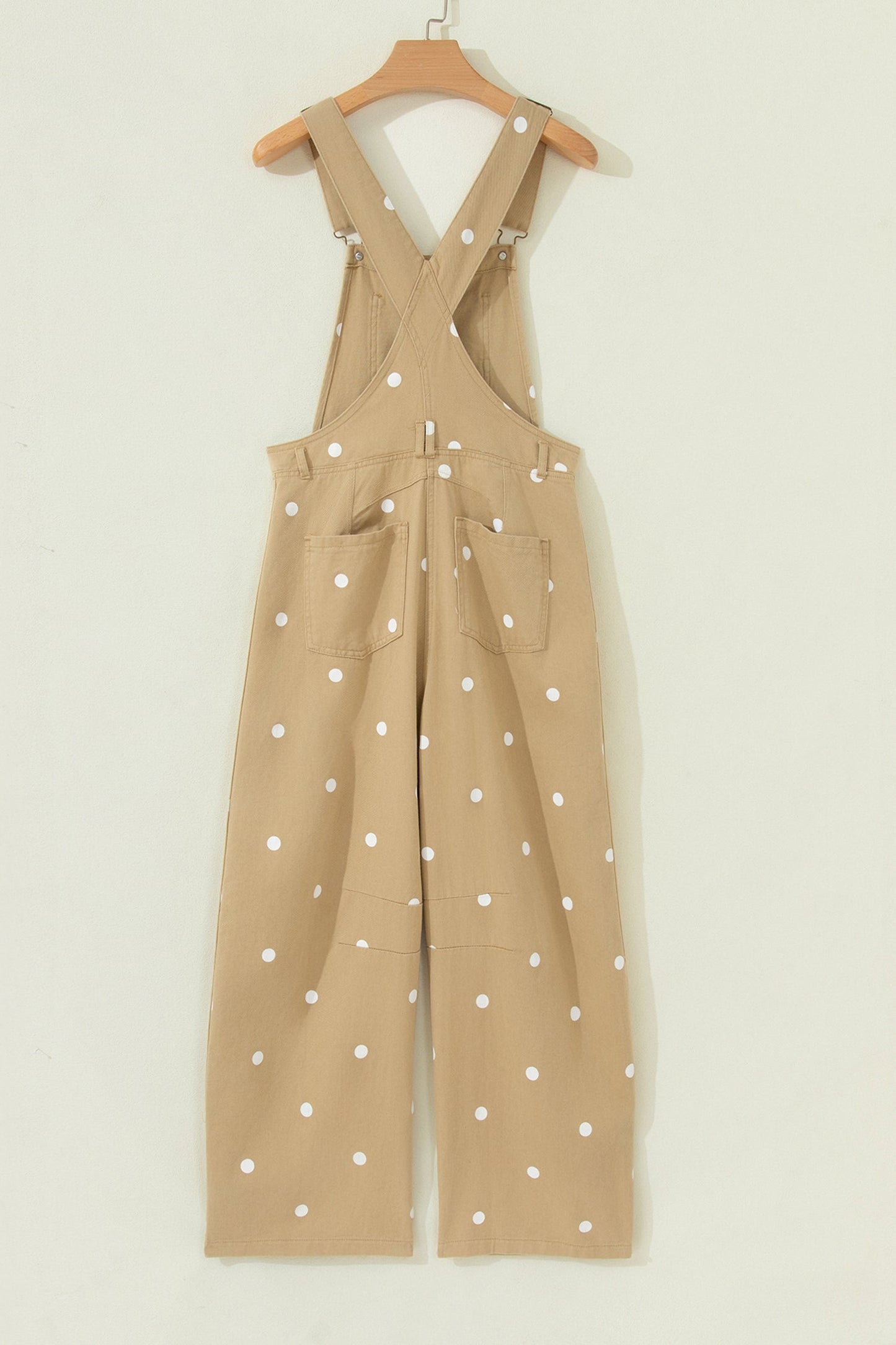 Polka Dot Denim Barrel Leg Overalls Jumpsuit