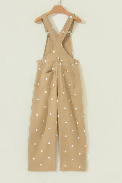 Polka Dot Denim Barrel Leg Overalls Jumpsuit