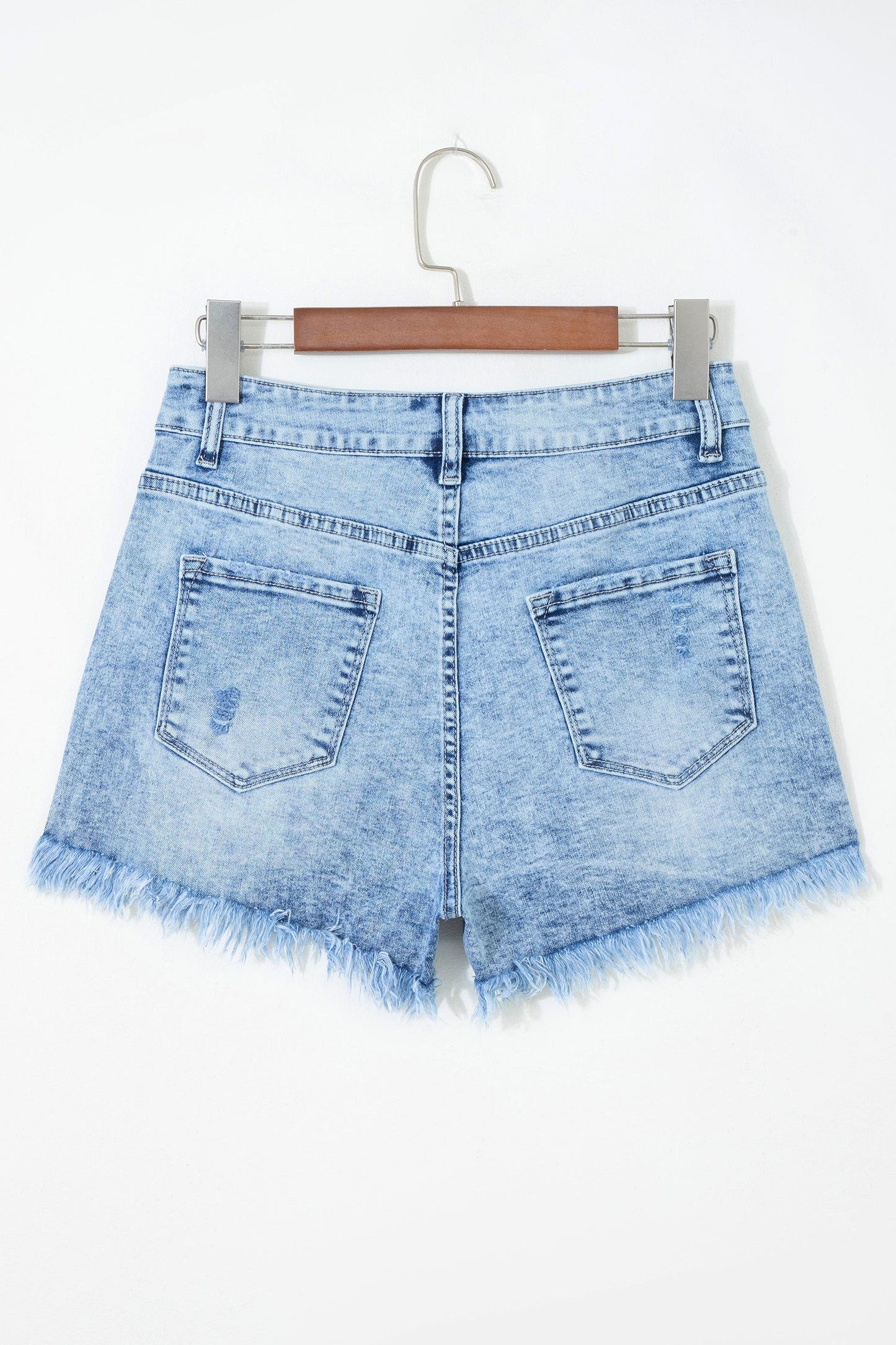 Distressed Denim Acid Wash High Waist Shorts