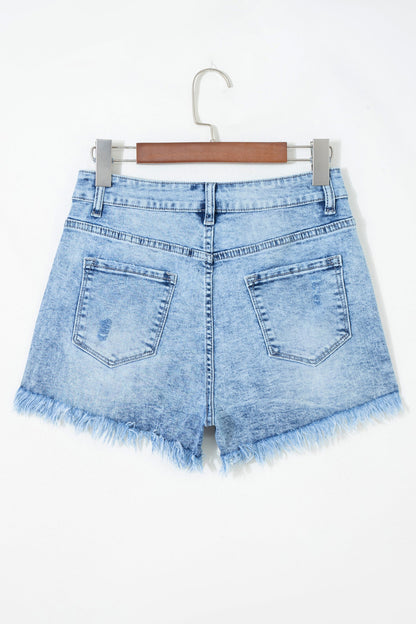 Distressed Denim Acid Wash High Waist Shorts