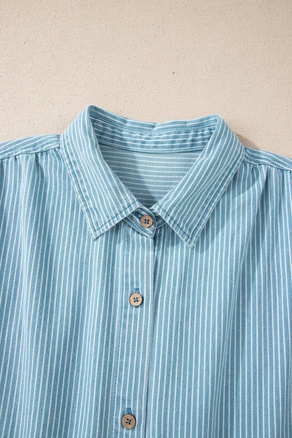 Stripe Cuffed Short Sleeve Button Up Shirt