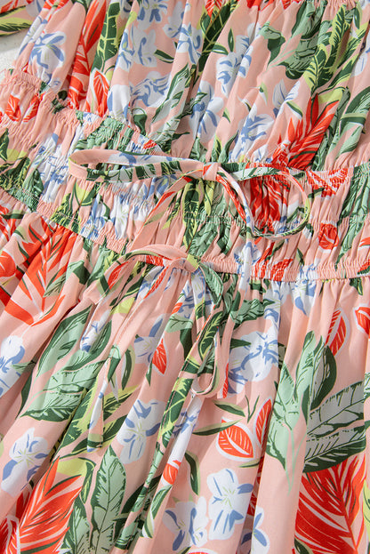 Floral Smocked Bust Bubble Sleeve Maxi Dress