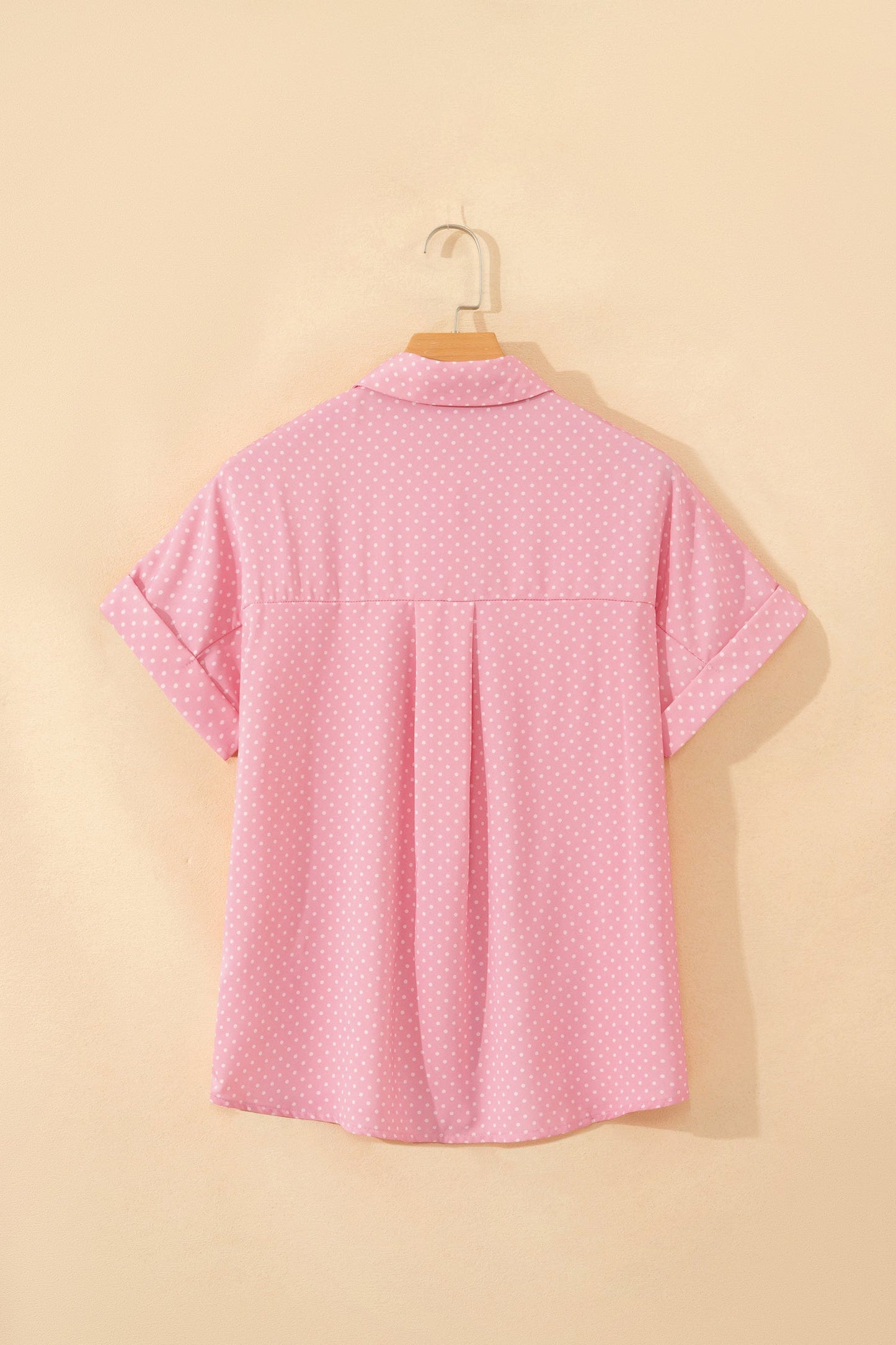 Polka Dot Cuffed Short Sleeve Buttoned Shirt