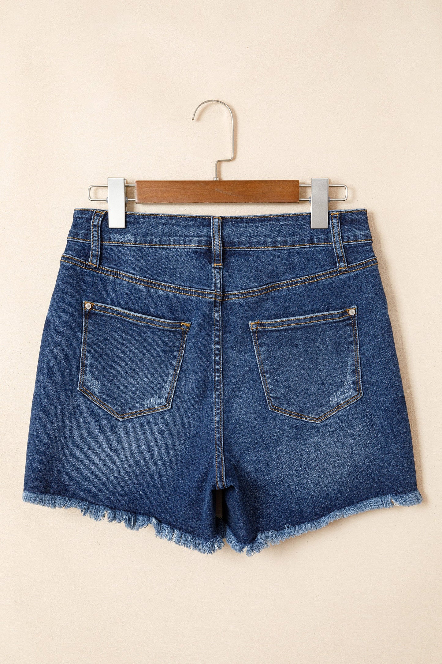 Distressed Denim Asymmetric Raw Hem Shorts