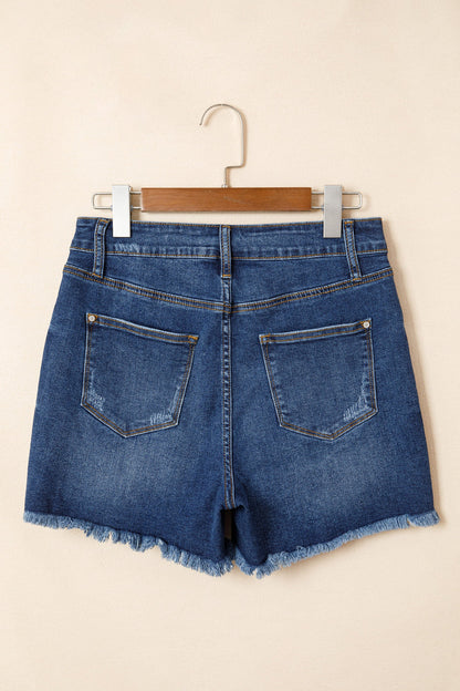 Distressed Denim Asymmetric Raw Hem Shorts