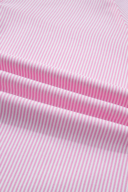 Stripe Tied Short Sleeve Collared Blouse