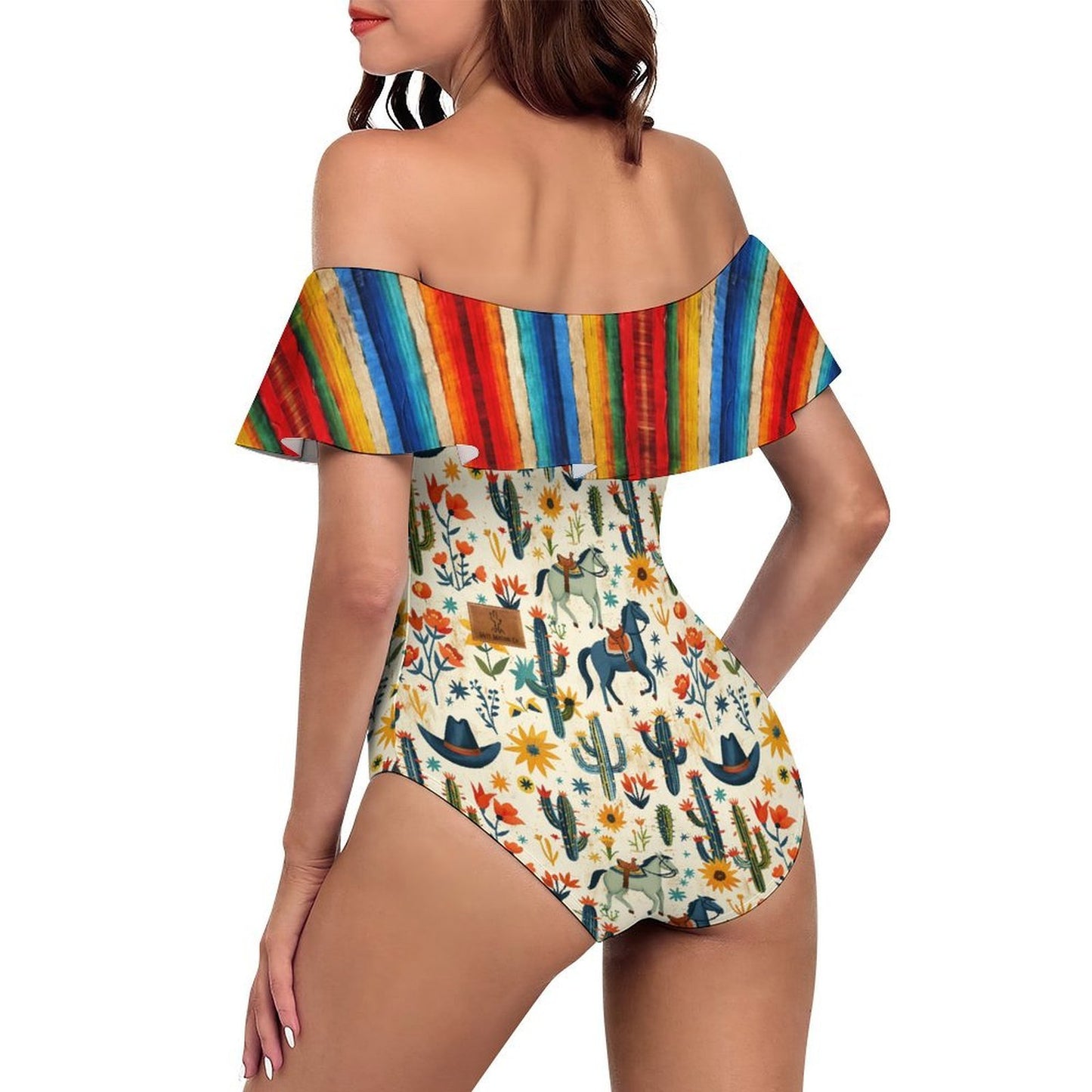 South Of The Border Serape Off-Shoulder Ruffle One-Piece Swimsuit