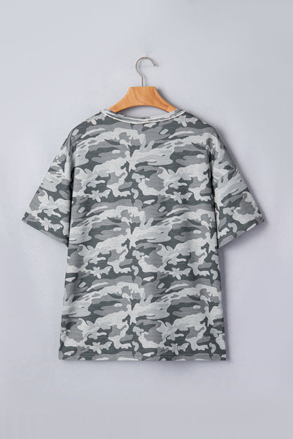 Retro Camo Raw Edge V-Neck Tee