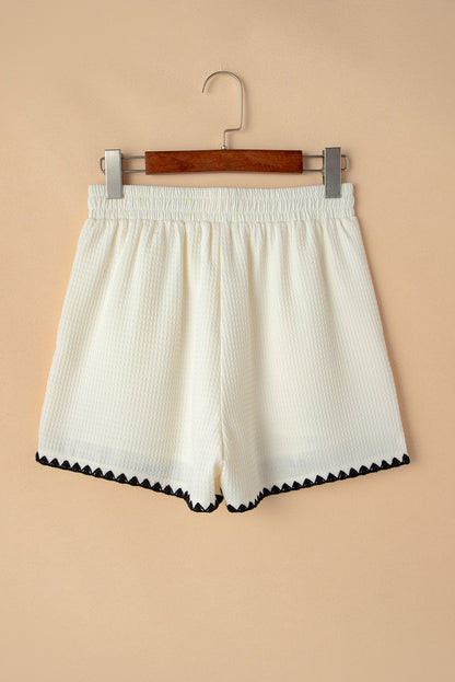 Contrast Ricrac Hem Waffle Textured Shorts