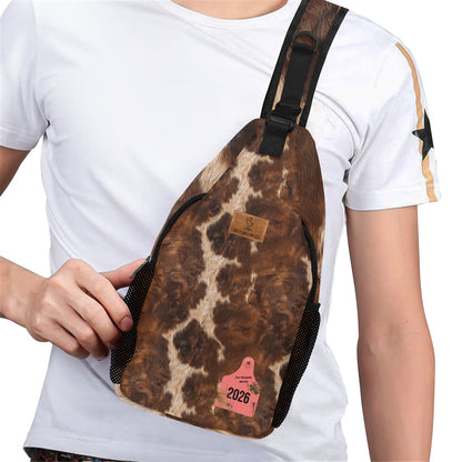 I’m Married Heifer Ear Tag Cow Hide Print Chest Bag