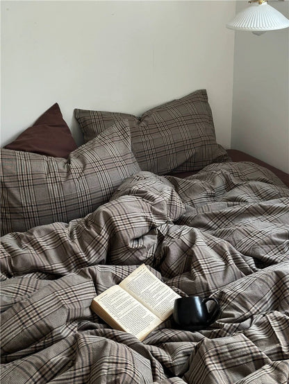 Dark Academia Plaid Cotton Duvet Cover Set