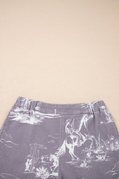 Western Denim Elastic Waist Shorts