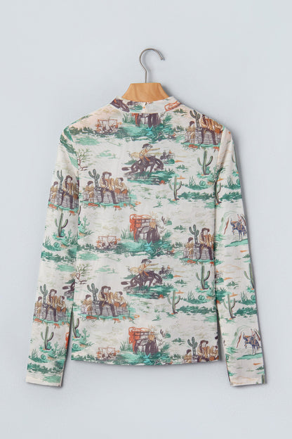 Western Long Sleeve Round Neck Slim Top