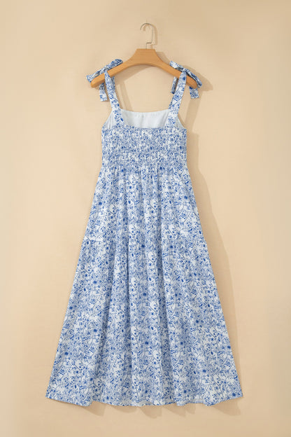 Floral Tie Strap Flared Maxi Dress
