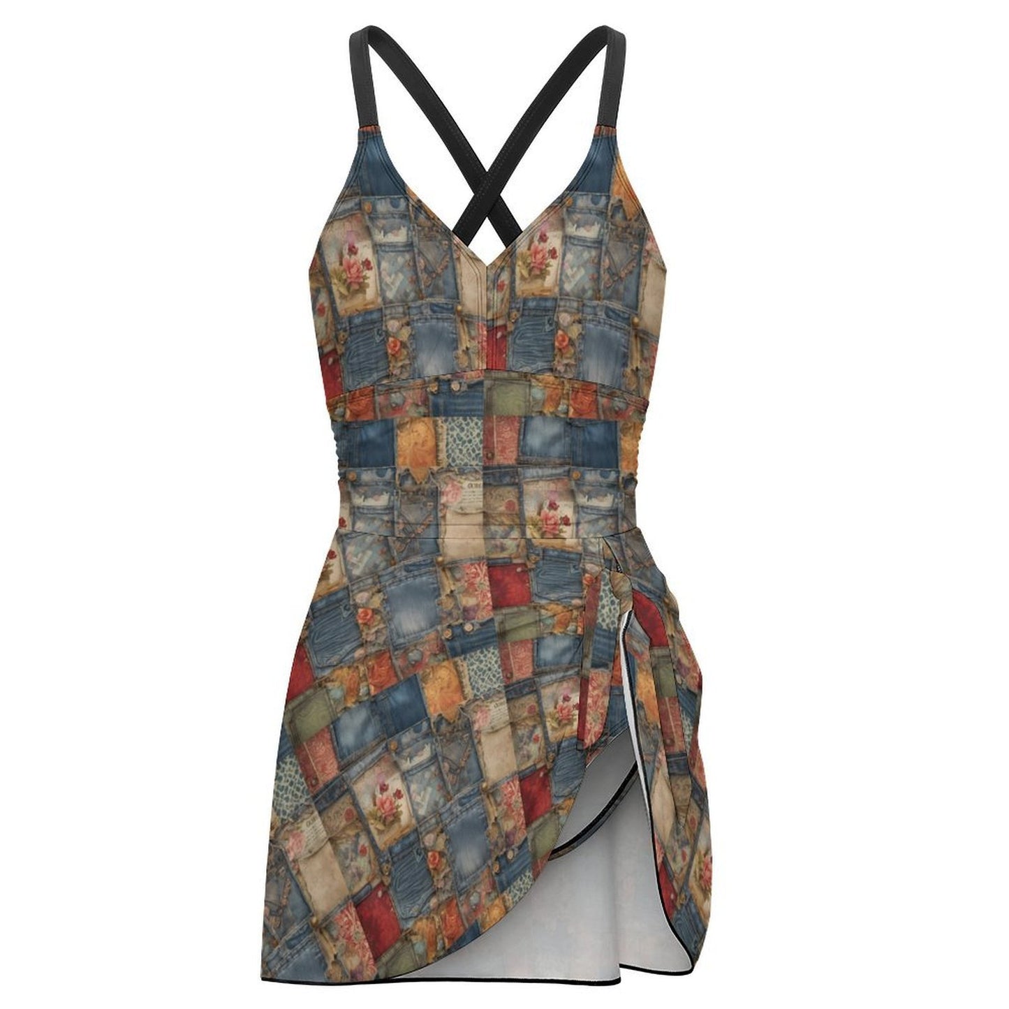 Southern Belle Patchwork Hem Tie One-piece Swimsuit