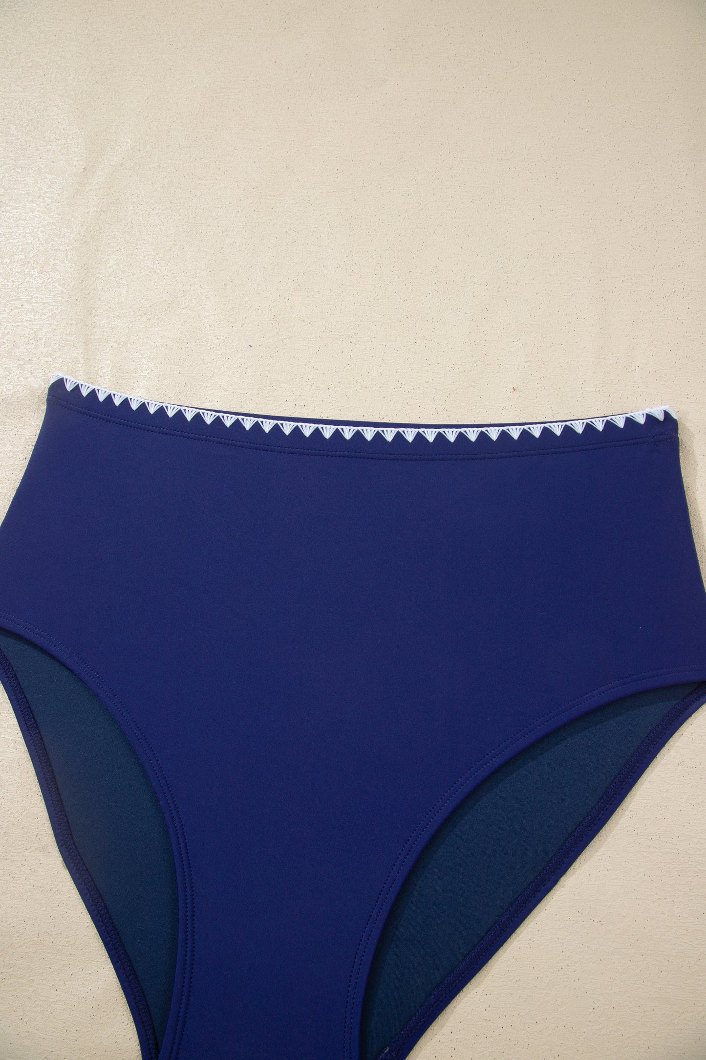 Shell Stitch Trim Textured High Waist Bikini Set
