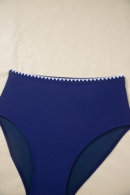 Shell Stitch Trim Textured High Waist Bikini Set
