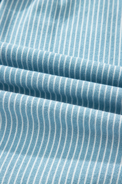 Stripe Cuffed Short Sleeve Button Up Shirt