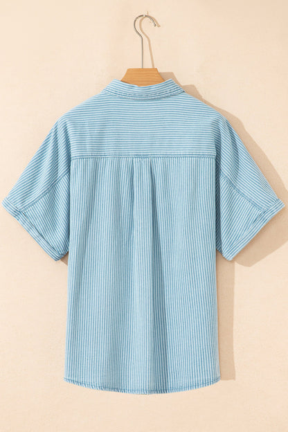 Stripe Cuffed Short Sleeve Button Up Shirt