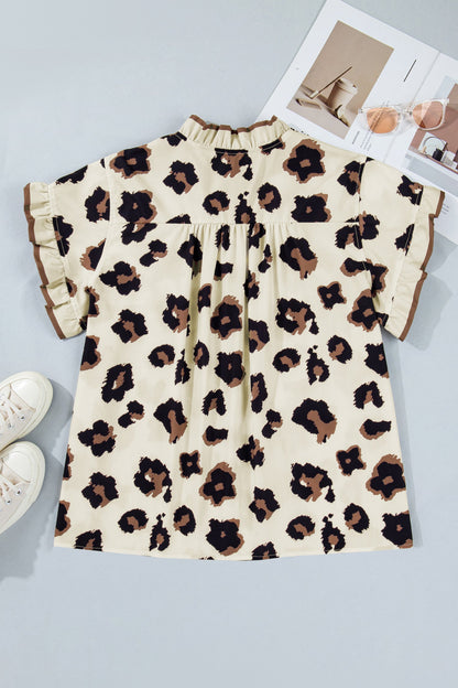 Plus Size Leopard Frilled Button Down Blouse