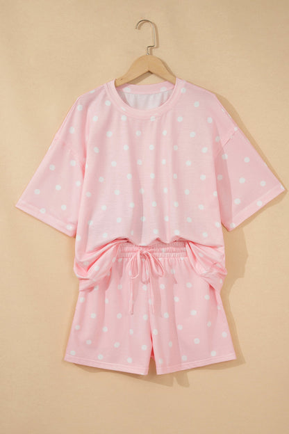 Polka Dot Loose Tee & Drawstring Shorts Set